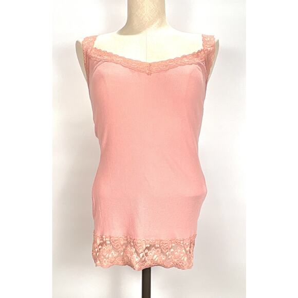 Maurices Y2K Lace Detail Babydoll Pink Ribbed Womens Tank Top MED Fairy Grunge - Picture 1 of 11